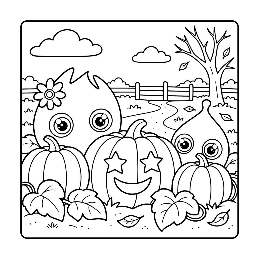 The Snarphs exploring a pumpkin patch